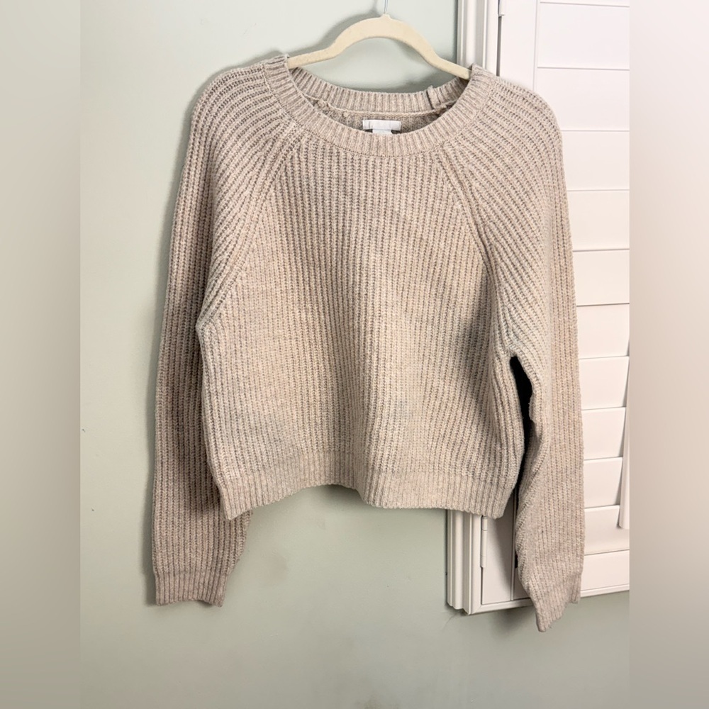 Pure Collection Cream Ribbed Crew Neck Sweater Size XL